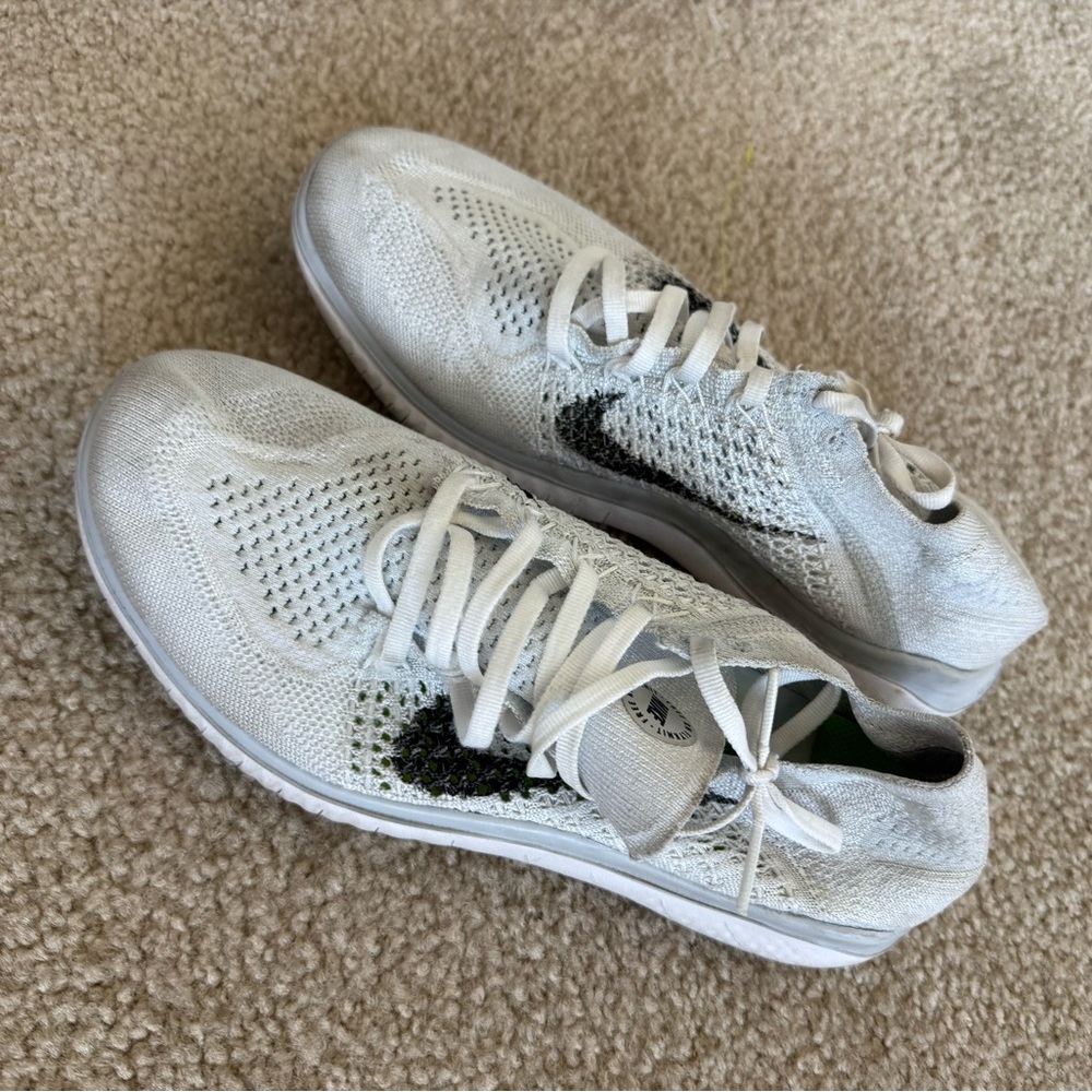 Nike White and Green Knit Sneakers